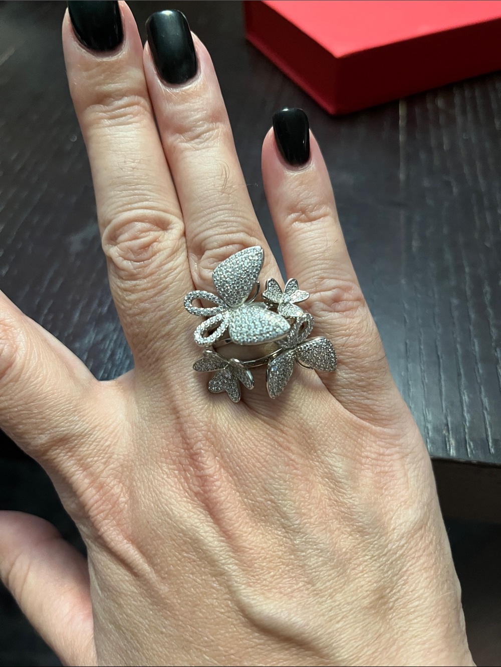 Elegant Floral Pavé Silver Cocktail Ring - Statement Women's Jewelry